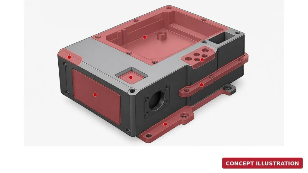 Concept illustration showing manufacturing intent marked on a generic CAD component