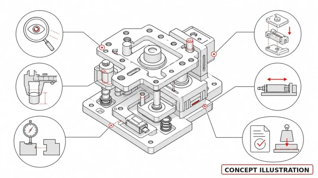 Concept illustration mapping prototype testing evidence to physical-product decisions